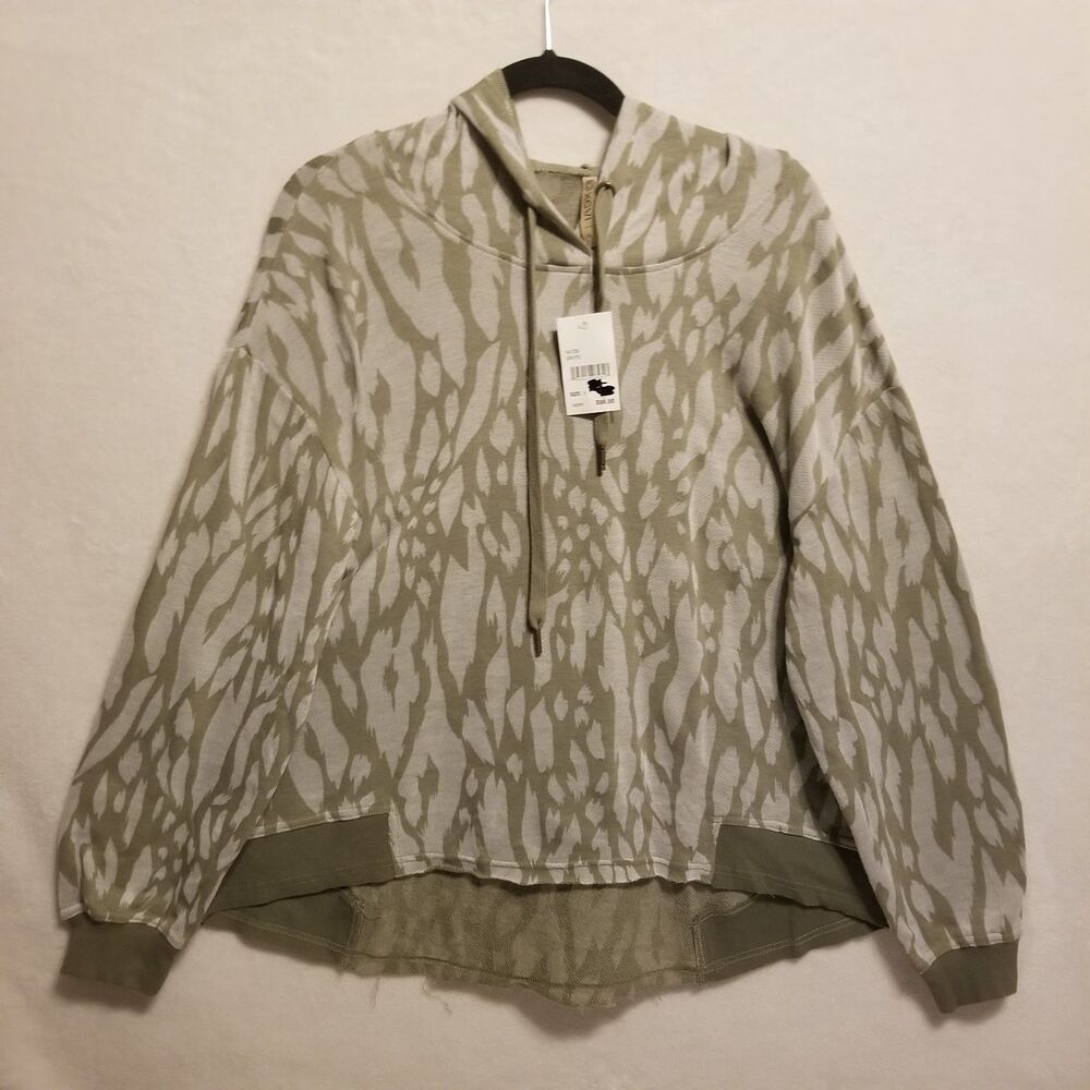 XCVI Large Hoodie Arlington Animal Print Olive Green Lightweight Grunge NEW